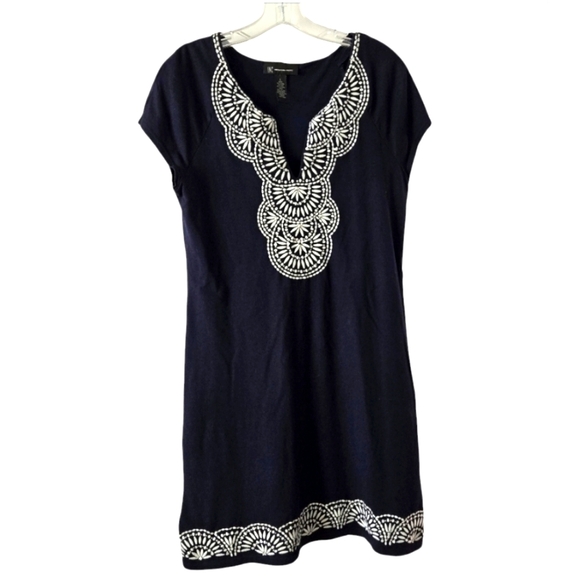 INC International Concepts Dresses & Skirts - INC Cotton-blend Navy Dress Tunic White Embroidery + Sequins, L